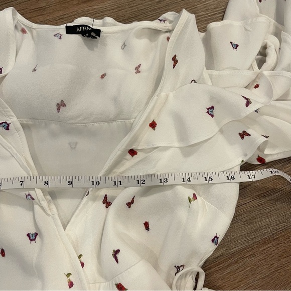 AFRM Midi Wrap Dress Women’s Small White  Ruffles Butterflies Snakes Feminine - Picture 8 of 11